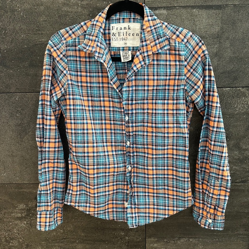 Frank & Eileen  Barry Blue and Orange Plaid Shirt Size XS